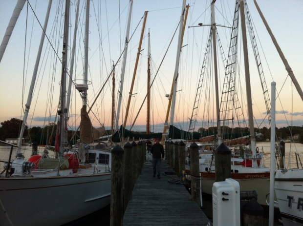 Rafting up with other Schooners at the dock on the Patuxent River